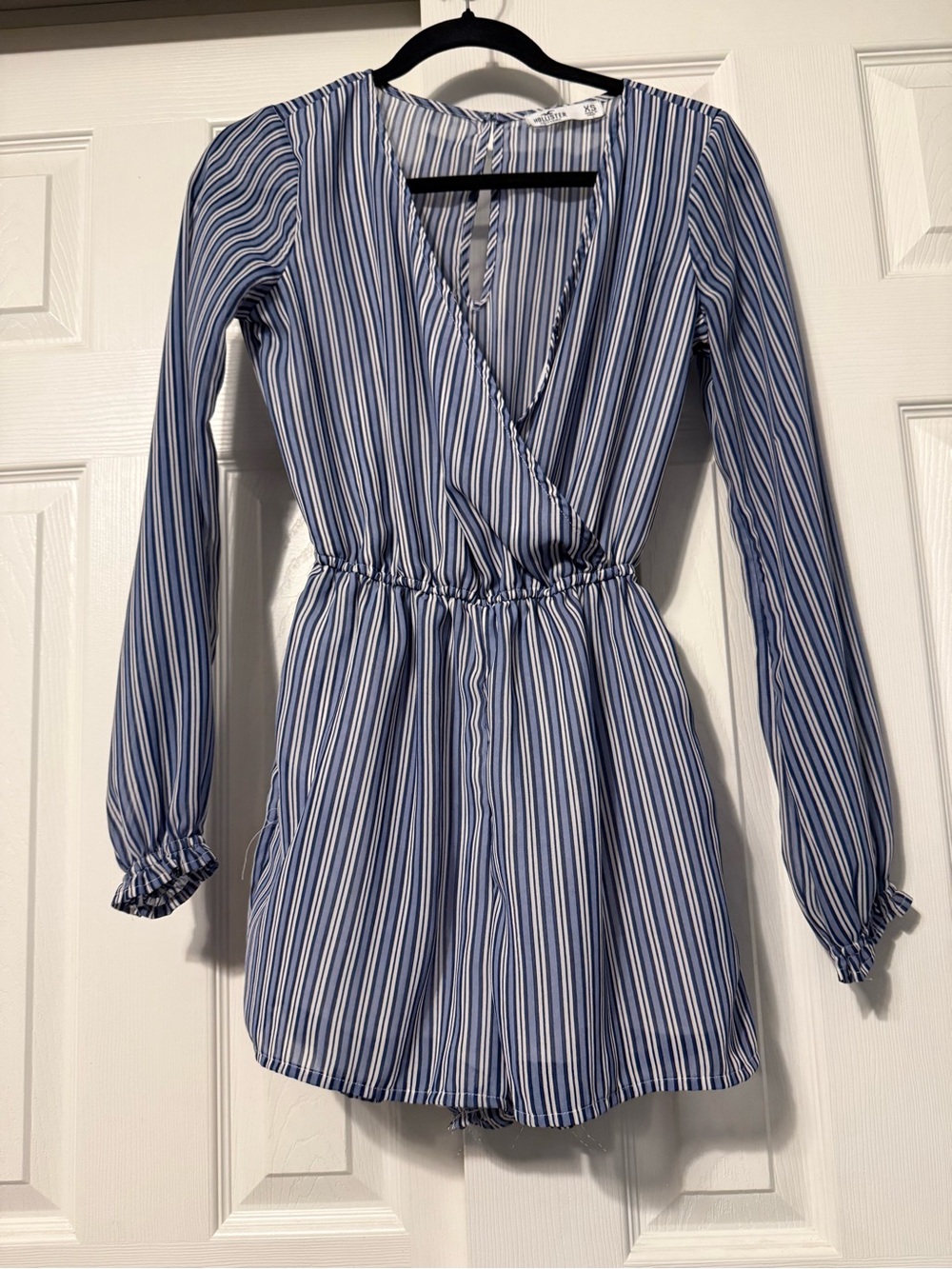 Hollister Blue & White Striped Long-Sleeve romper